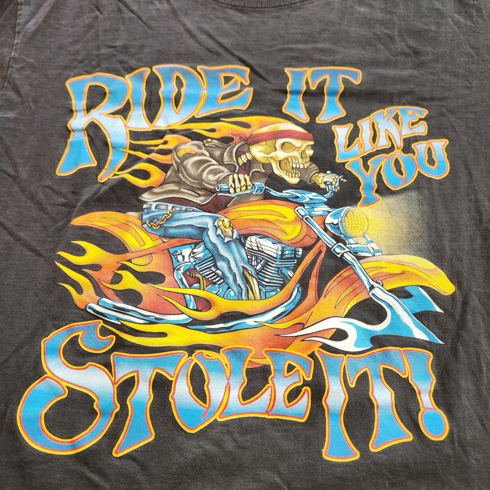 Y2K Flaming Skeleton Biker Graphic LS Shirt Lightning Clothing size Large