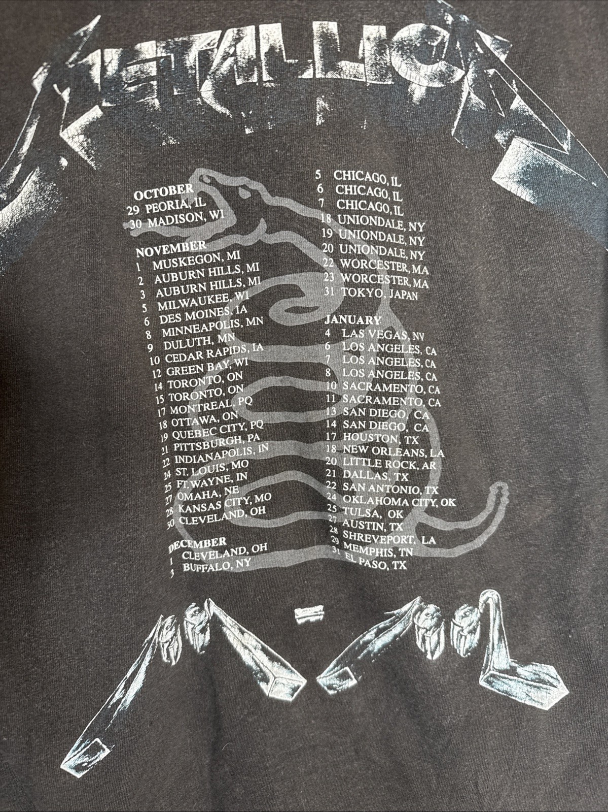 Vintage Metallica Shirt Mens XL Black 90s 1991 Tour Back Hit Album Faces Band