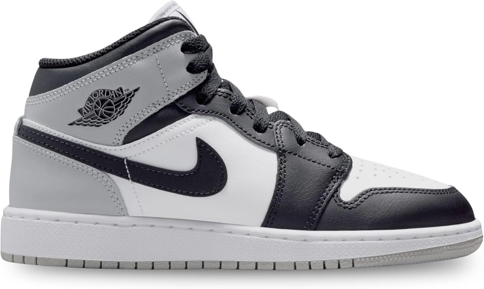 AIR JORDAN 1 MID (GS) “WHITE/BLACK-LT SMOKE GREY” – White/Light Smoke Grey/Black