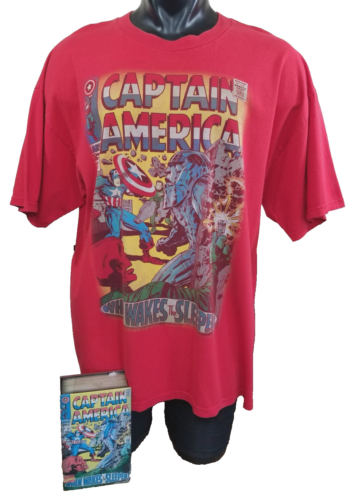 Marvel CAPTAIN AMERICA Red T-shirt Men’s XXL When Wakes the Sleeper *W/Tin