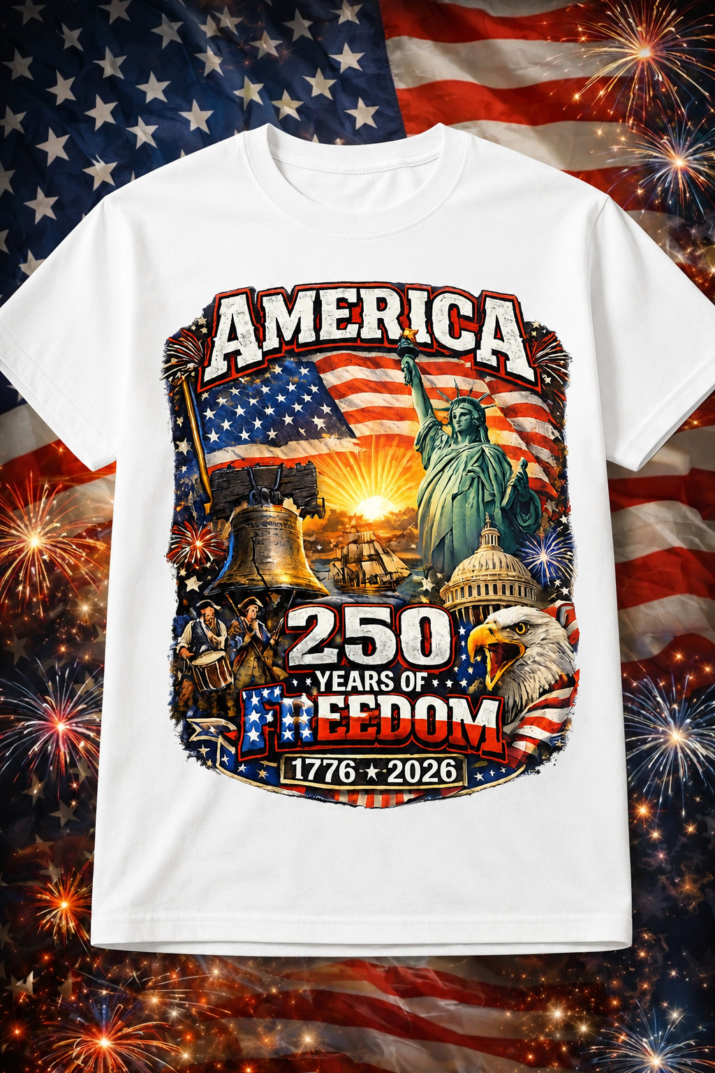 America 250 Years Freedom Shirt 1776-2026 Patriotic USA Flag July 4th Tee