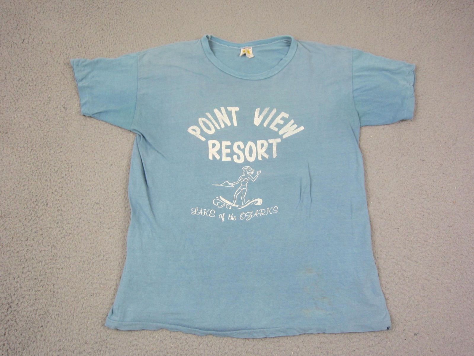 True Vintage Ozarks Shirt Mens Large Blue Lake Point View Resort 50s 60s Cotton