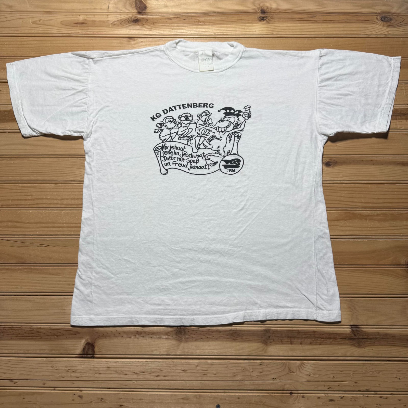 Vintage 1996 KG Dattenberg 60 Jahre German Carnival Monkey Graphic T-Shirt Large