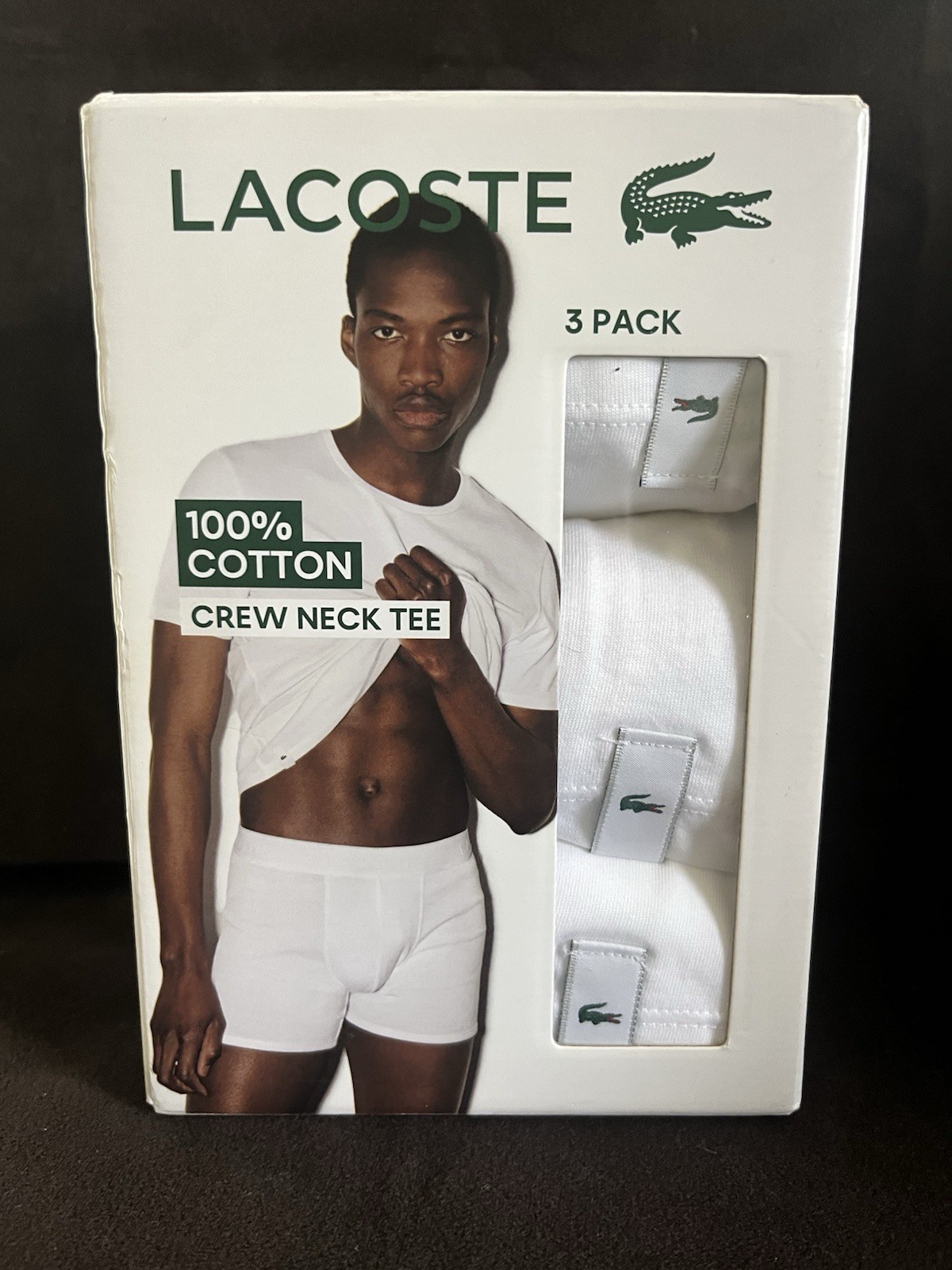 Lacoste Men’s 3pack 100% Cotton Regular Fit Crew Neck Tee White Size XL