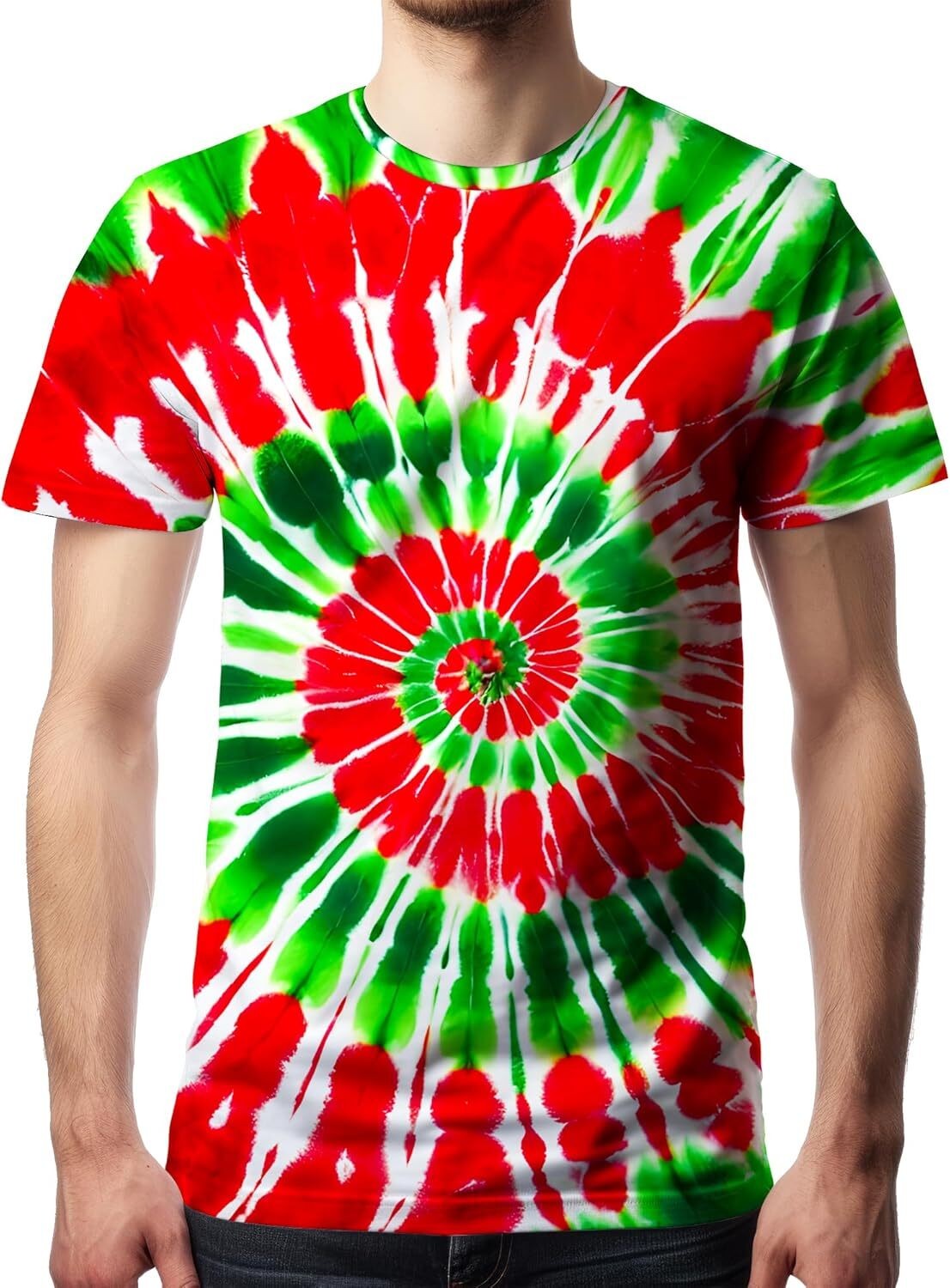 Men’s Tie Dye Short Sleeve T-Shirt Vintage Hippie Style Polyester Crew Neck Tee