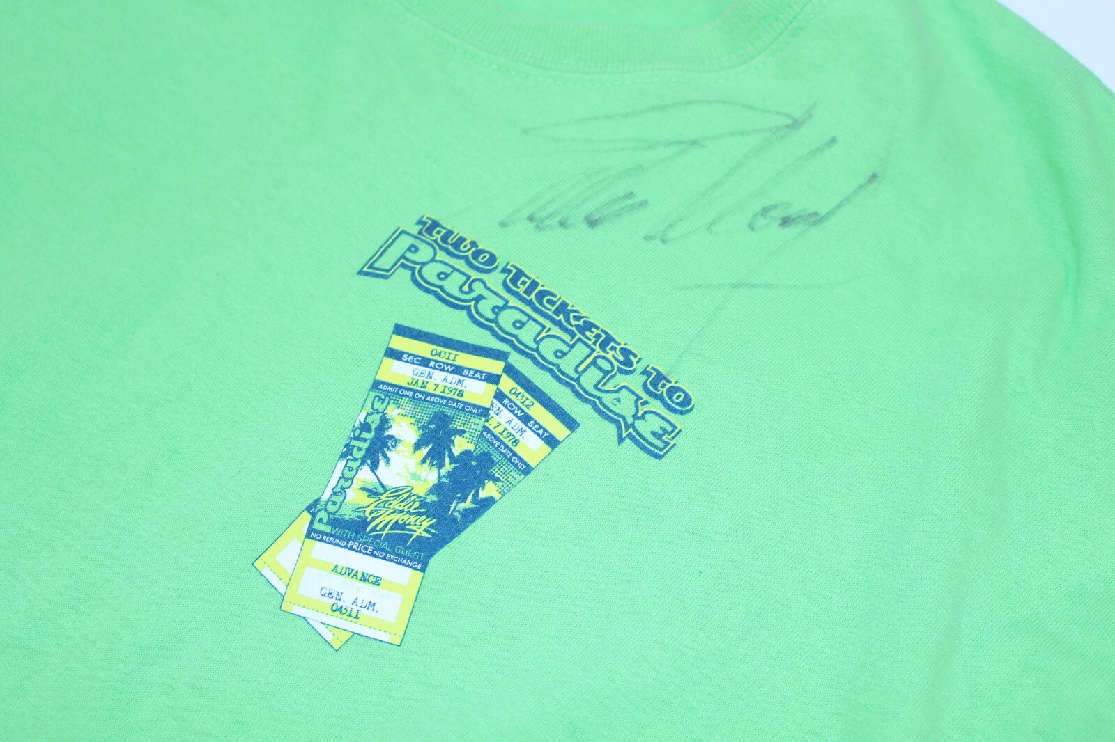 VTG Eddie Money Autograph Tour T-Shirt Tee 2XL Signature Band Auto Paradise Two