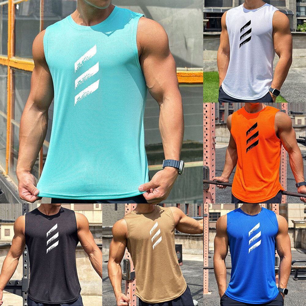 Men Quick Dry Bodybuilding Tank Top Gym Fitness T Shirt Stringer Singlet Vest US