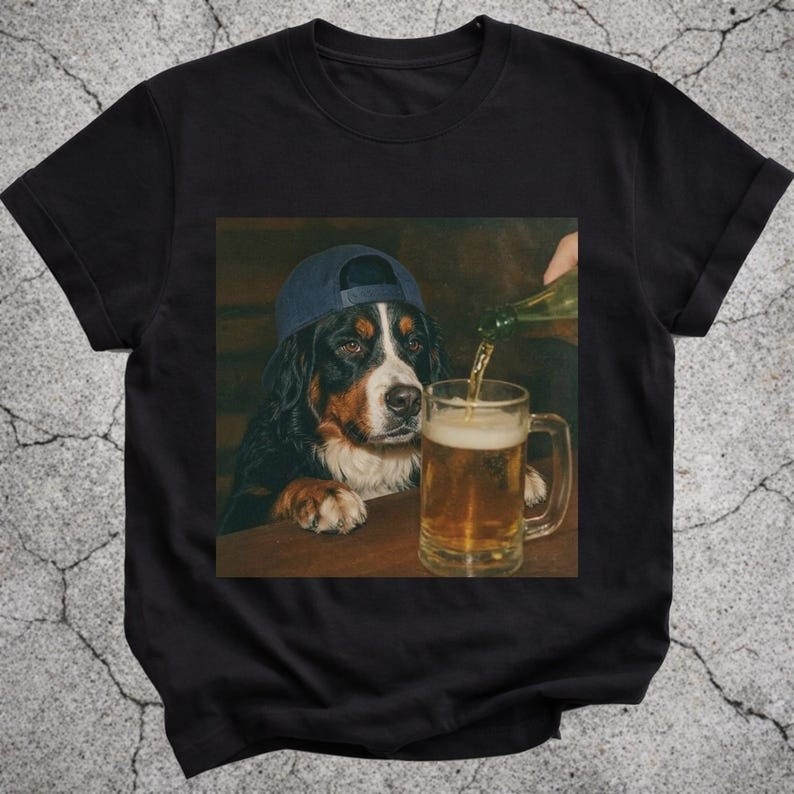 Bernese Mountain Dog Drinking Beer Shirt, Funny Bernese Dog Meme T-Shirt