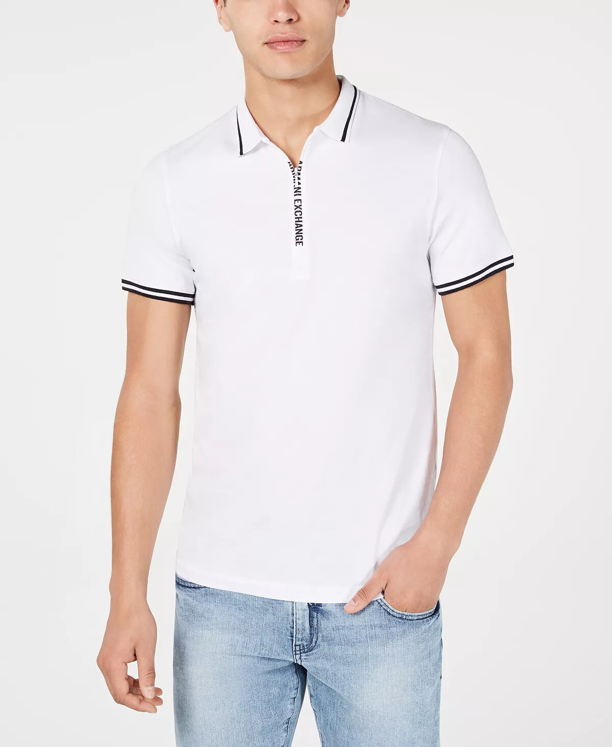 Armani Exchange Cotton Quarter-Zip A|X Logo Short-Sleeve Men Polo Tee Shirt New