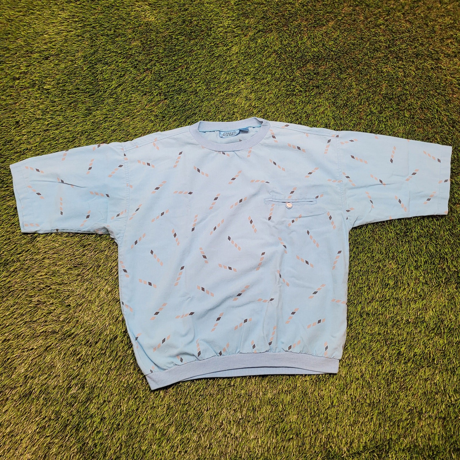 VTG 80s Street Scene Geometric Shirt M Banded Bottom Blouson Retro Dad