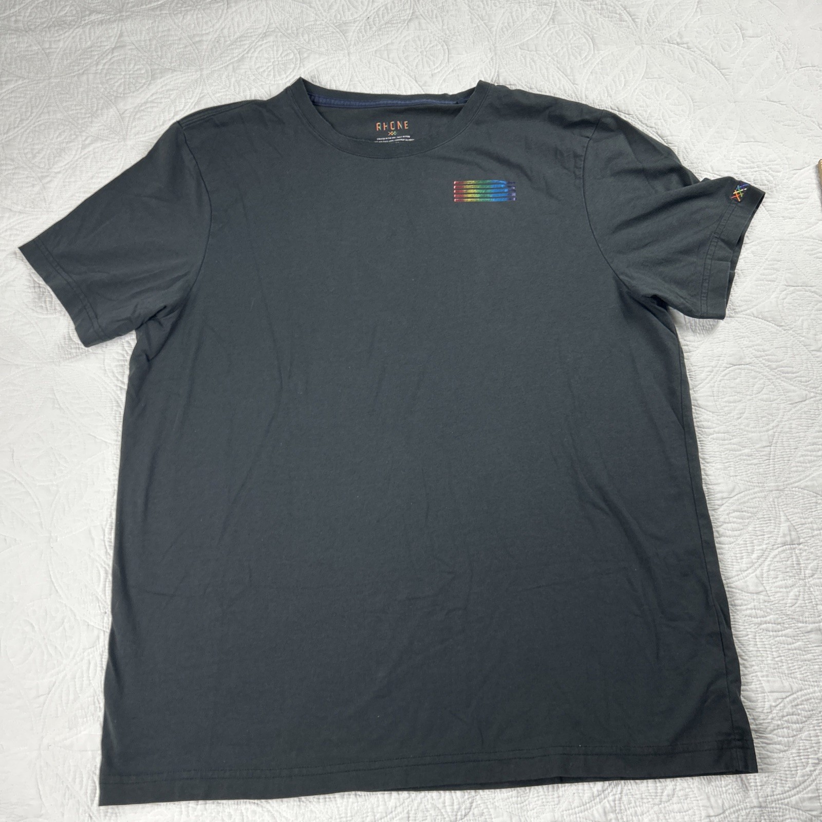 RHONE Mens Medium XL Black T-Shirt Pride Rainbow Element Stretch Tee LGBTQ