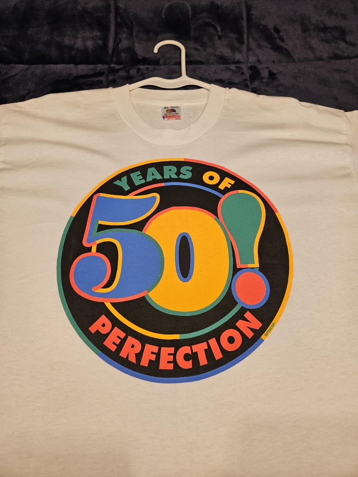 Vtg 90s Fruit of the Loom 50 Years Of Perfection T Shirt XL Single Stitch USA
