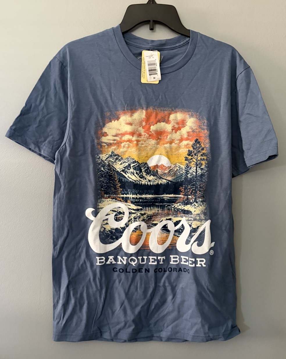 COORS Beer Shirt Mens Medium Blue Outdoor Brew Mountains Casual Classic NWT