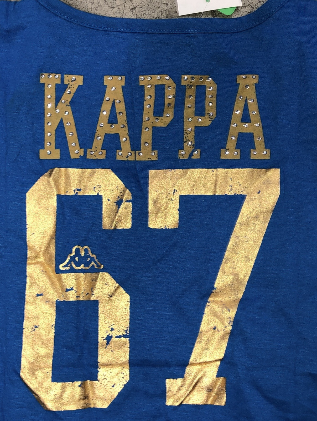 Authentic KAPPA Real Swarovski Crystal UNITY Italian Blue Gold Foil T Shirt L