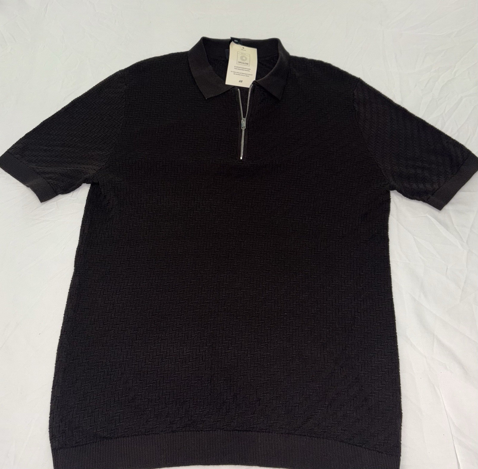 H&M Slim Fit Tight-knit Polo Shirt With Zipper Size X-Large