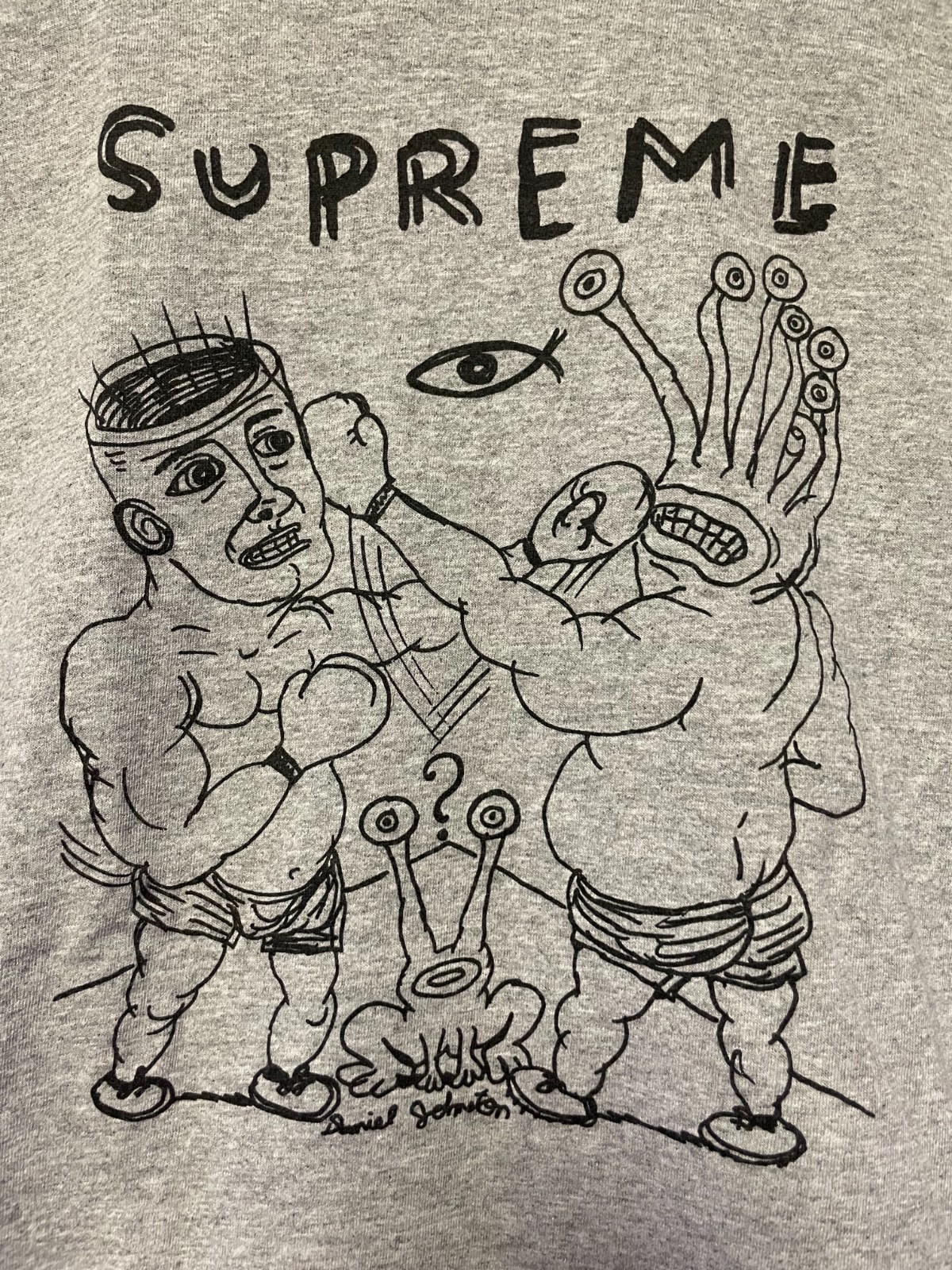 DANIEL JOHNSTON for SUPREME Eternal Fight Tee LARGE 2012 Gray Shirt SS12 RARE