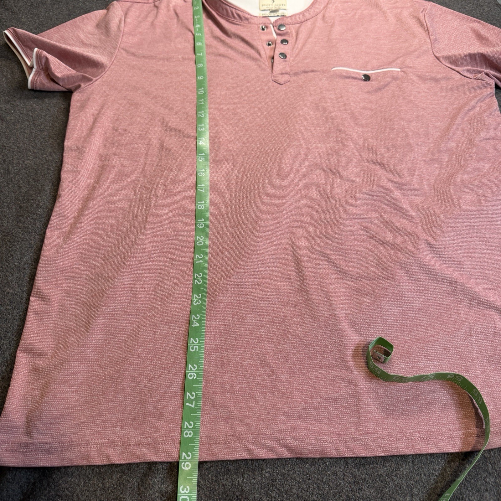 Scott James Men’s XL Pink Solid Henley Short Sleeve Chest Pocket T-Shirt