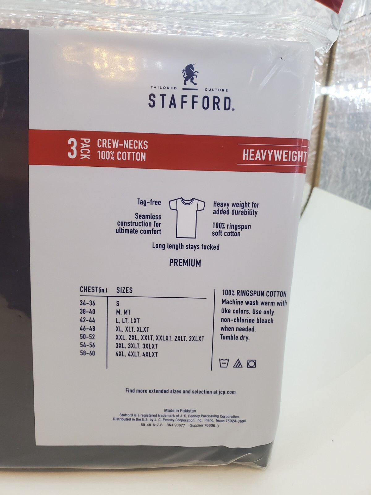 Stafford 3-Pack Men’s Heavy Weight 100% Cotton Crew-Neck T-Shirt Large Black