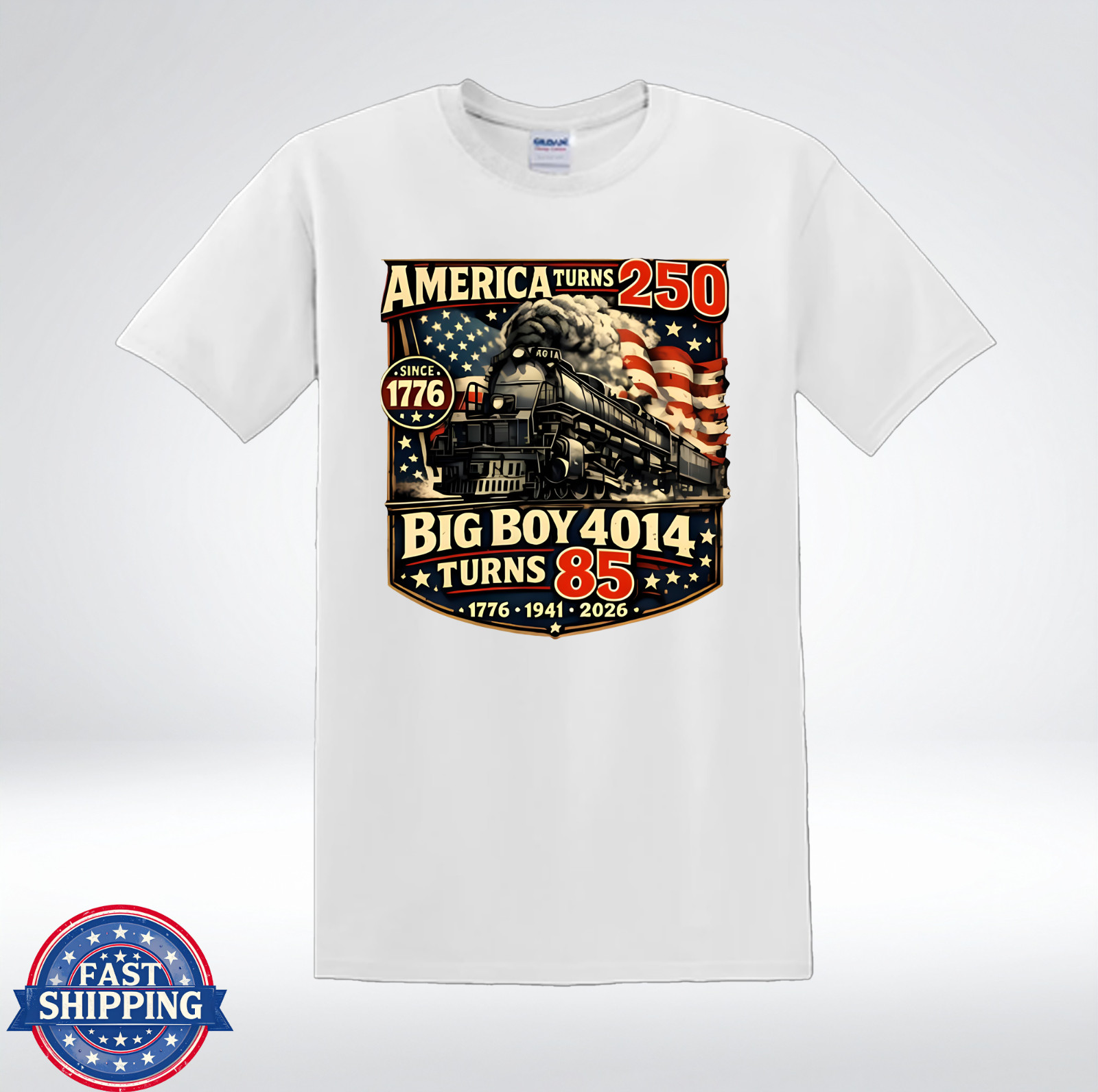 Big Boy 4014 Patriotic Steam Train Enthusiast Graphic T-Shirt