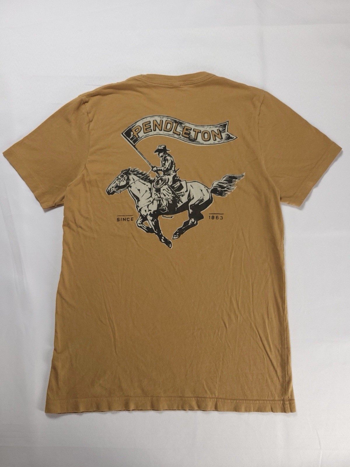 Pendleton Mens Sz M Rodeo Flag Graphic T-Shirt Brown Cowboy Horse Rider Logo Tee
