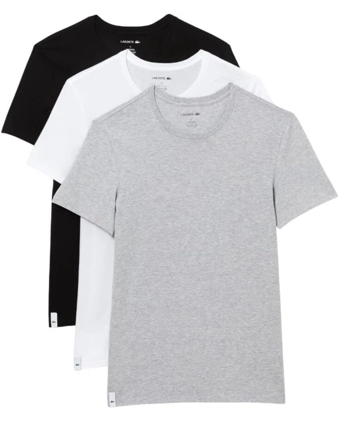 Lacoste Men’s Cotton Slim Fit Crew Neck T-Shirts (3 Pack) White Gray & Black XS