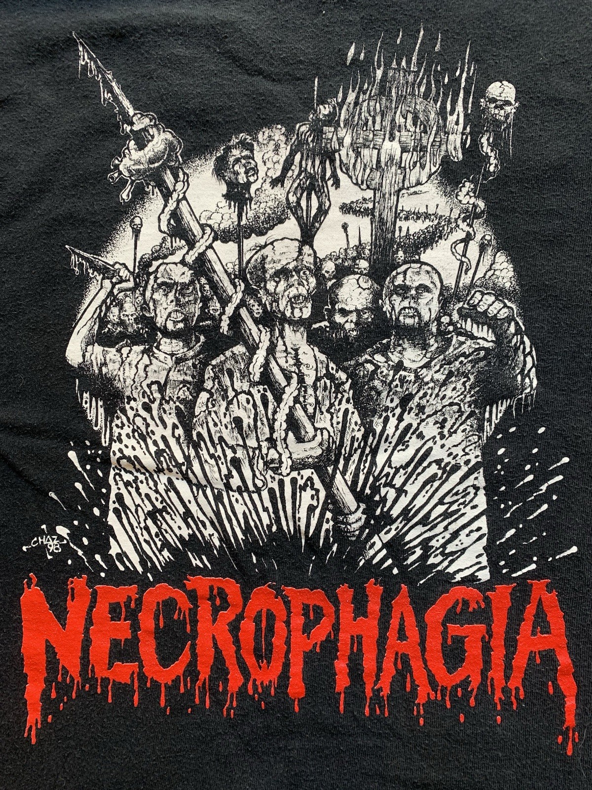 VTG NECROPHAGIA PURITY THROUGH WAR GRAPHIC SHIRT XL DEATH METAL OG RARE