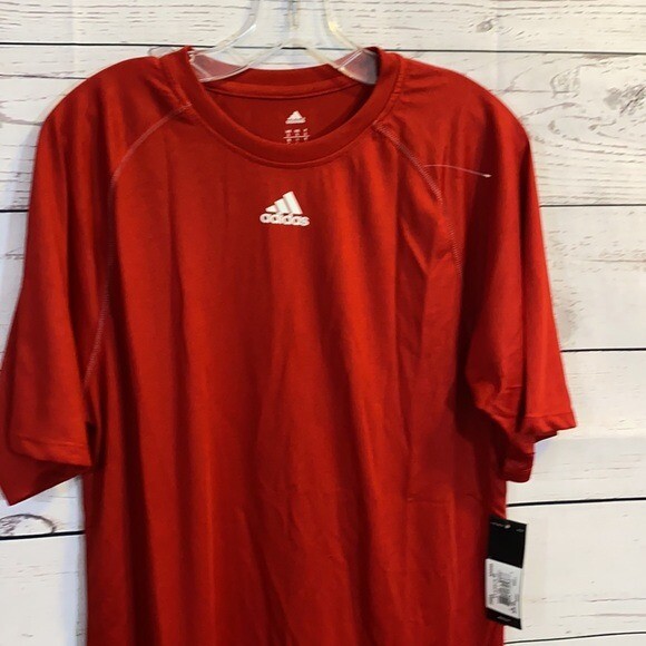 Adidas Tee Shirt Top Mens Small Red Short Sleeve Climate Crew Logo Basic