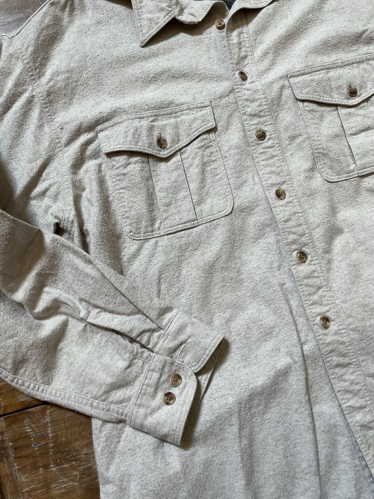 Vtg 90s Eddie Bauer-Oatmeal Chamois Brushed Flannel Button Shirt-Button 2 XXL-T