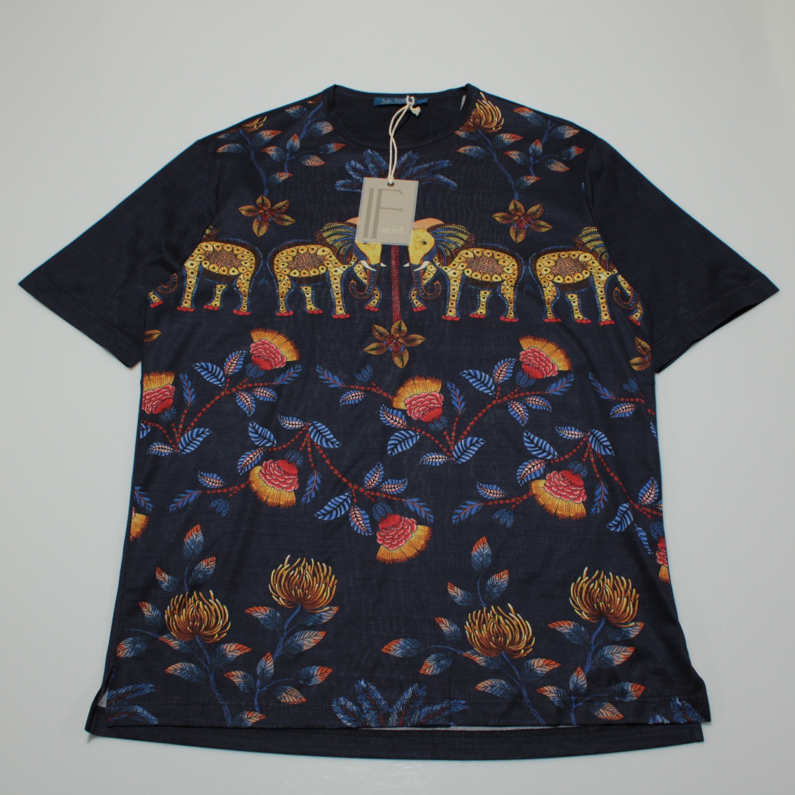 Italo Ferretti NWT Short Sleeve T-Shirt Size L in Blue/Yellow/Multi 100% Cotton