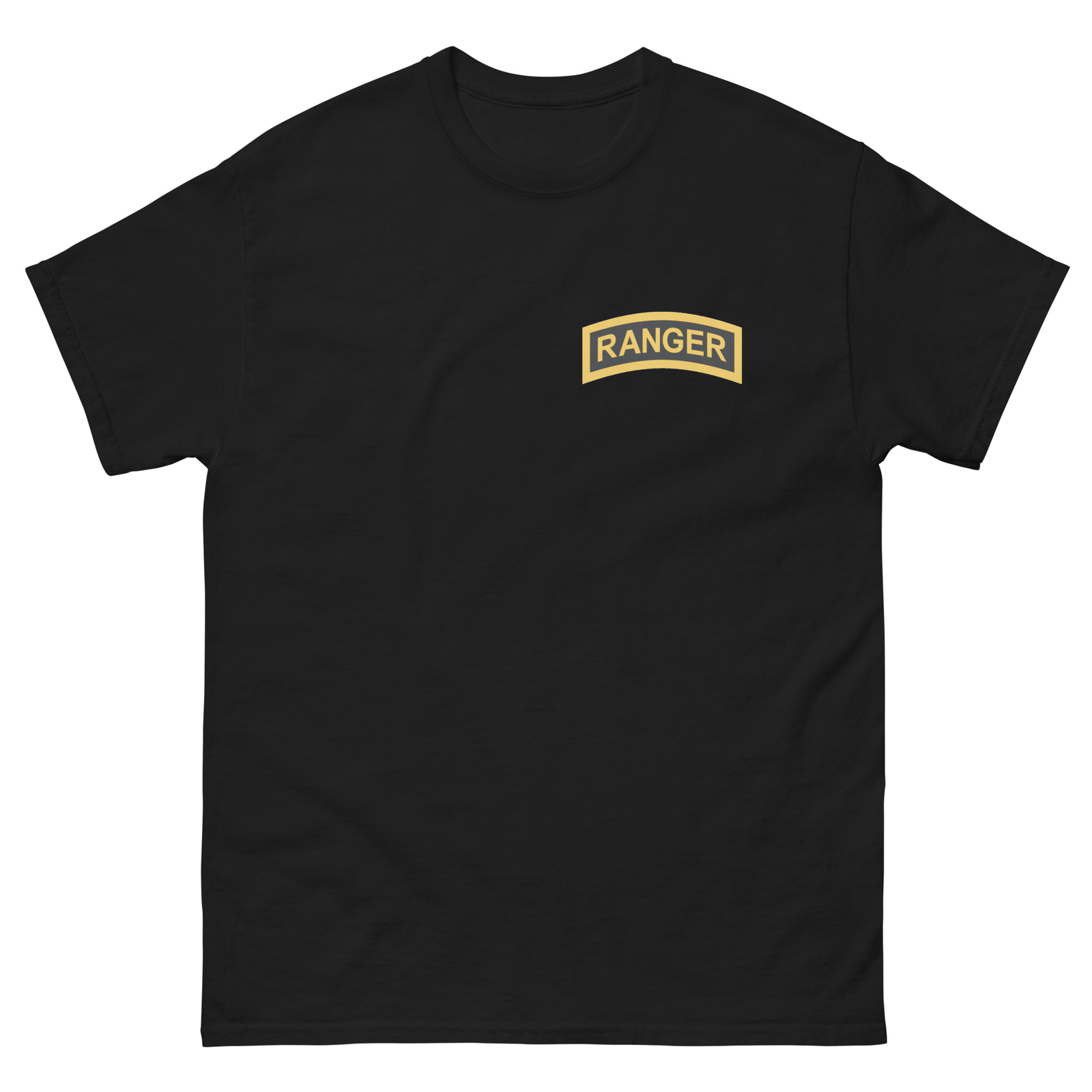 US Army Ranger Tab Men’s T-Shirt Military Veteran Regiment Left Chest Logo RLTW