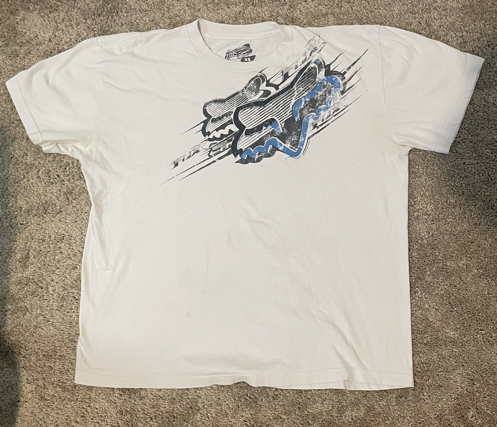 Vintage Y2K Skate Fox Racing T-Shirt White Graphic Print Tribal Grunge Aesthetic
