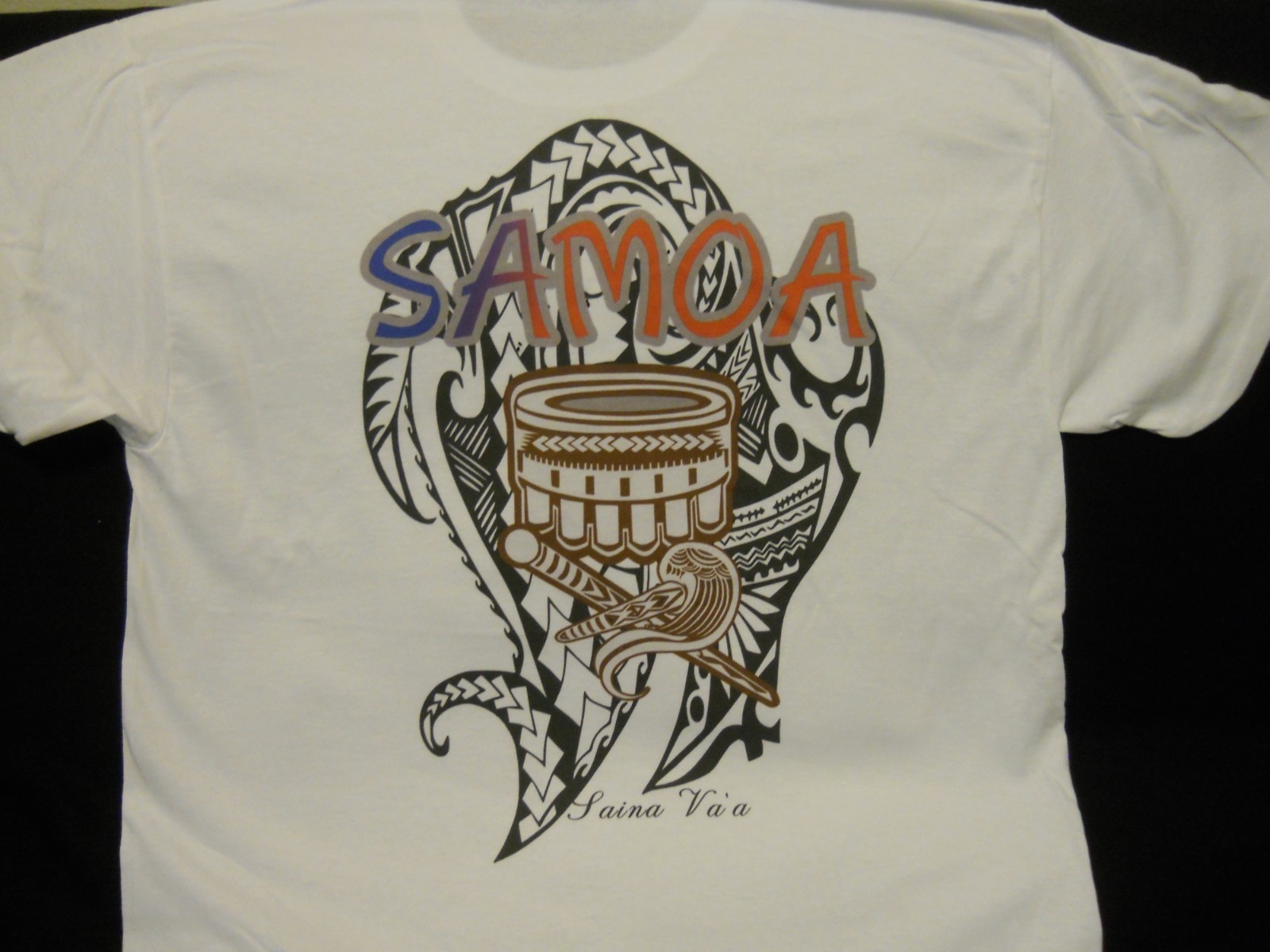 New SAMOA DRUM : “DTG” PRINT On 100% COTTON WHITE T-SHIRT LARGE