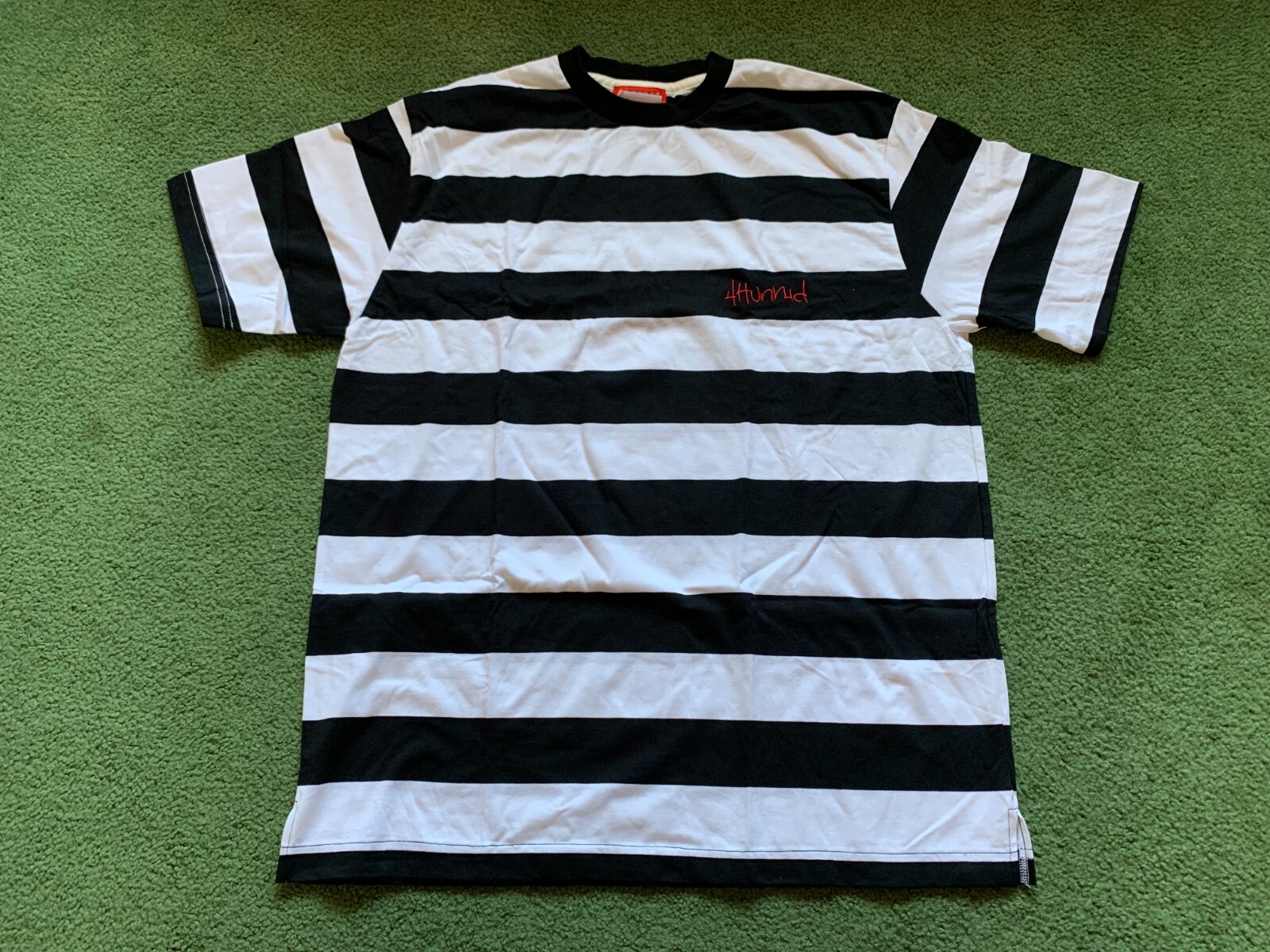 MEN’S YG 4HUNNID 400 STAY BRAZY WHITE BLACK STRIPED TEE T-SHIRT SIZE XL NEW