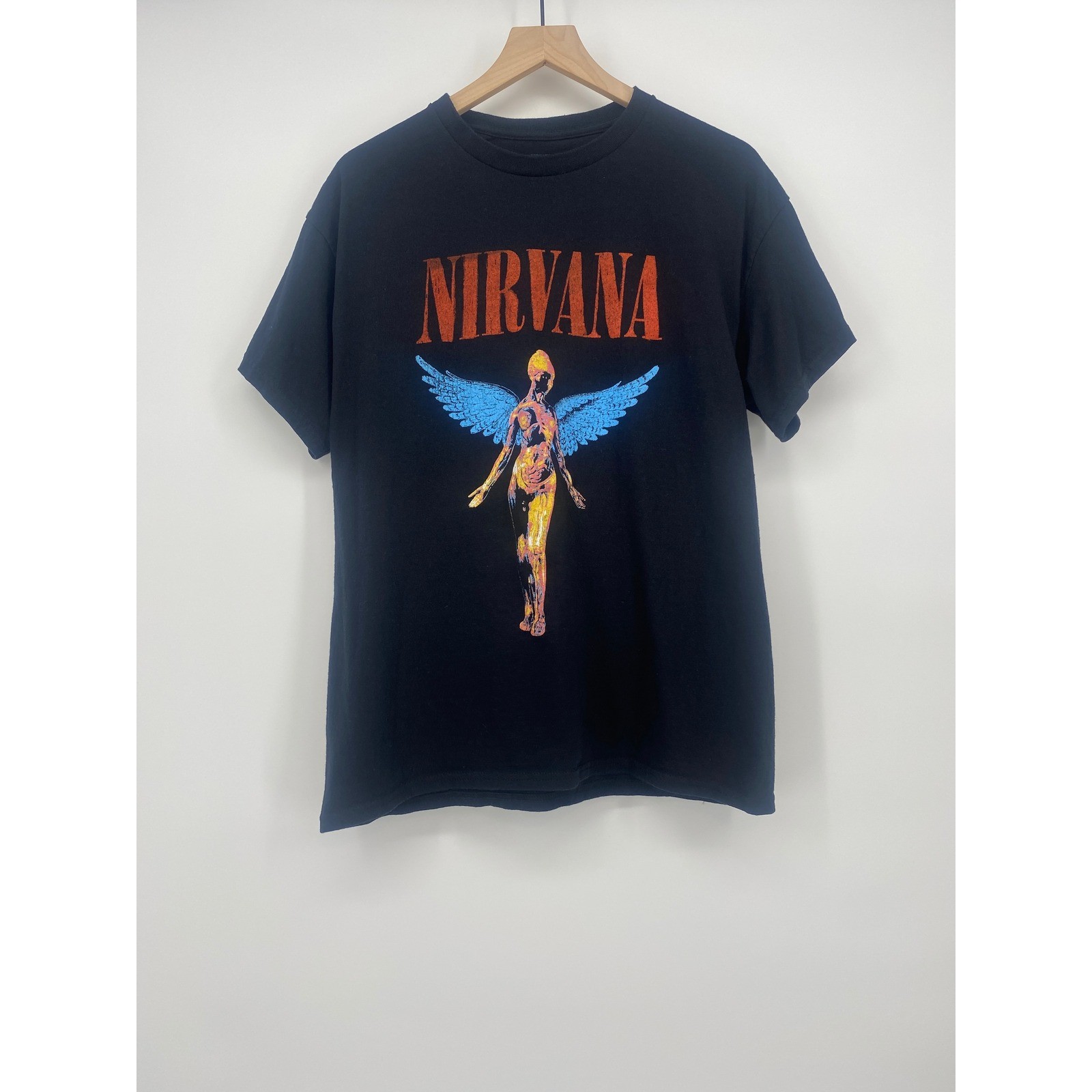 Nirvana T-Shirt Large Black In Utero Angel Graphic Band Tee Excellent