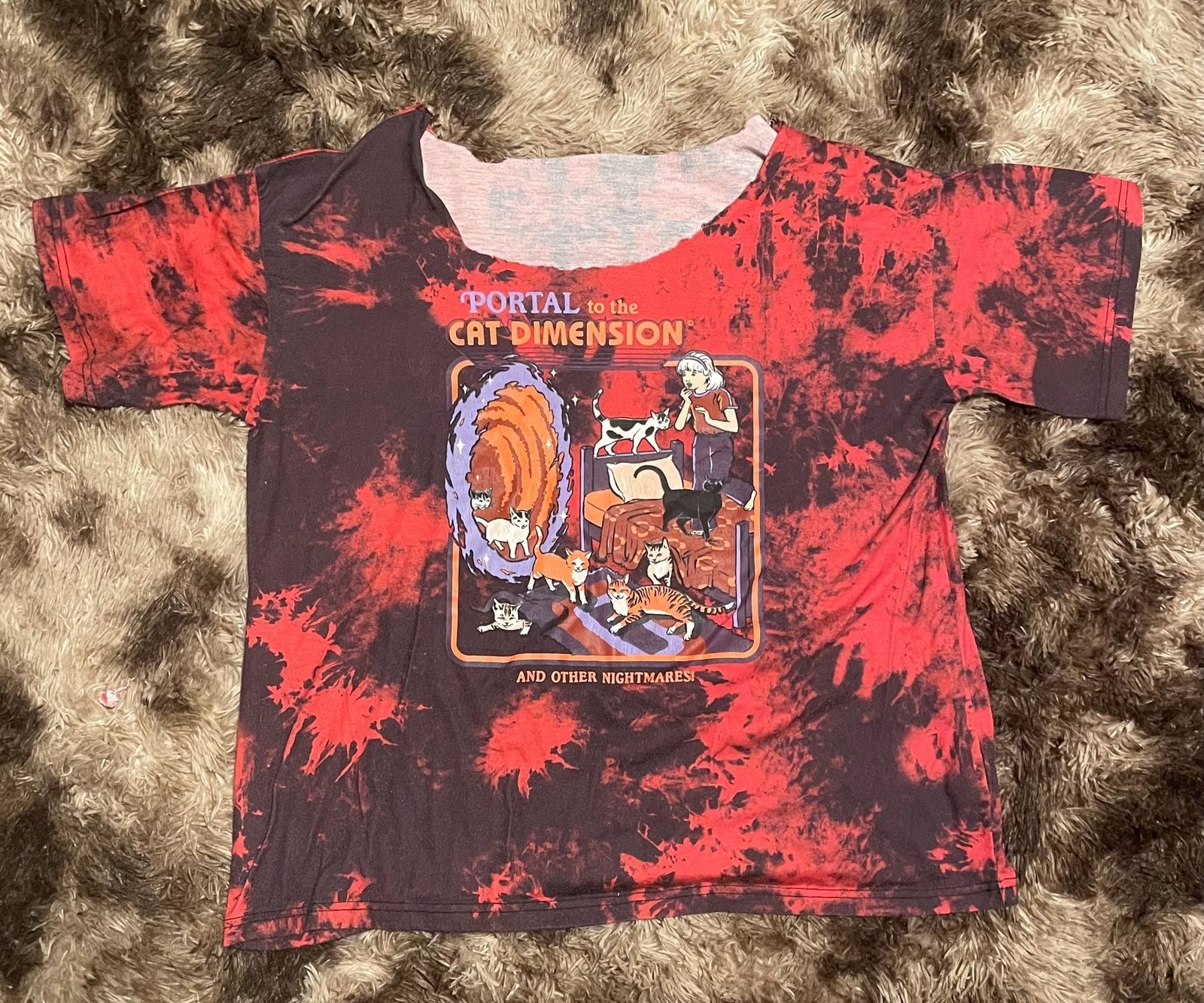 Romwe Steven Rhodes Portal to the Cat Dimension Tie-Dye Graphic T-Shirt