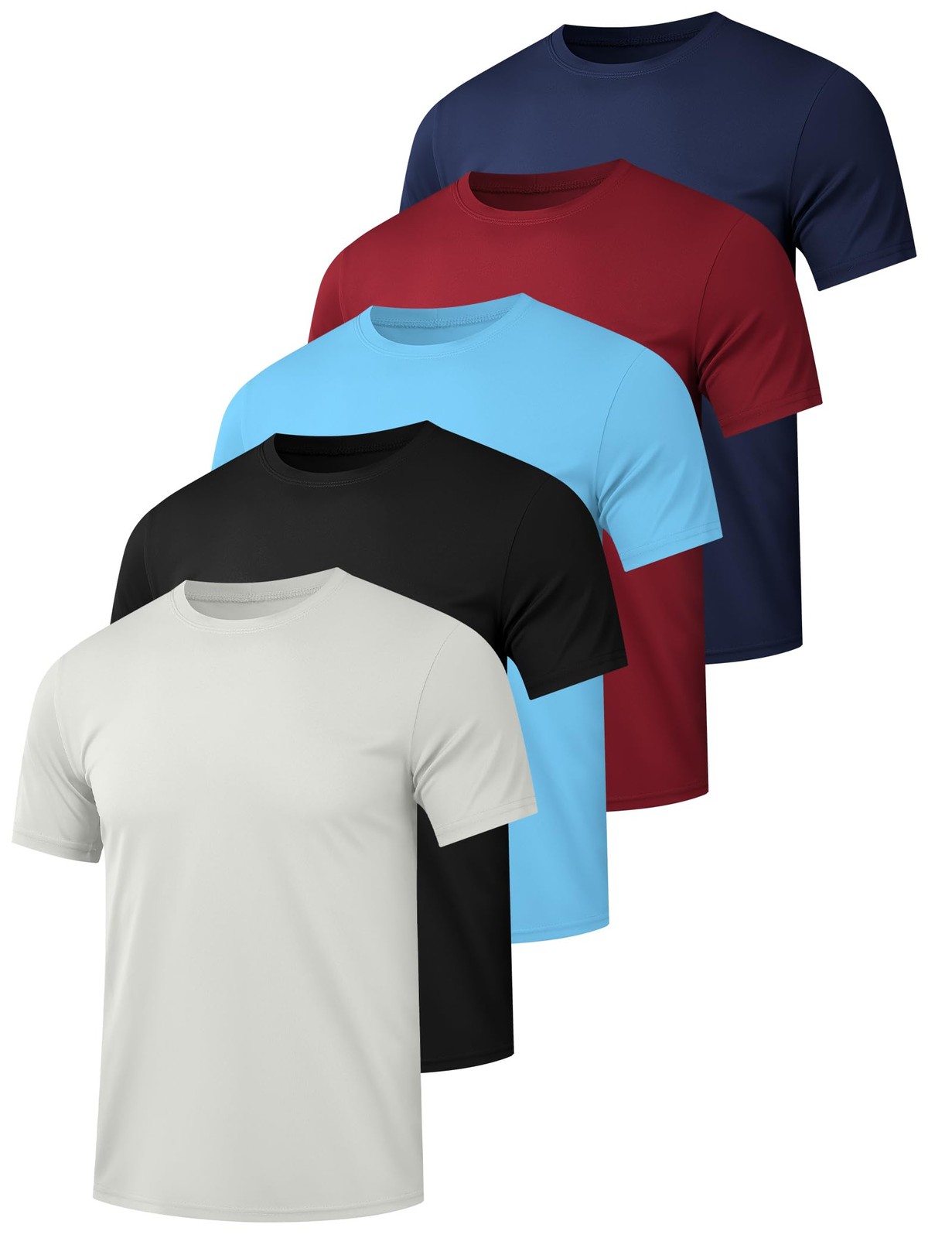 5 Pack Men’s Dry Fit Workout Gym T Shirts, Short Sleeve Active Running Athlet…