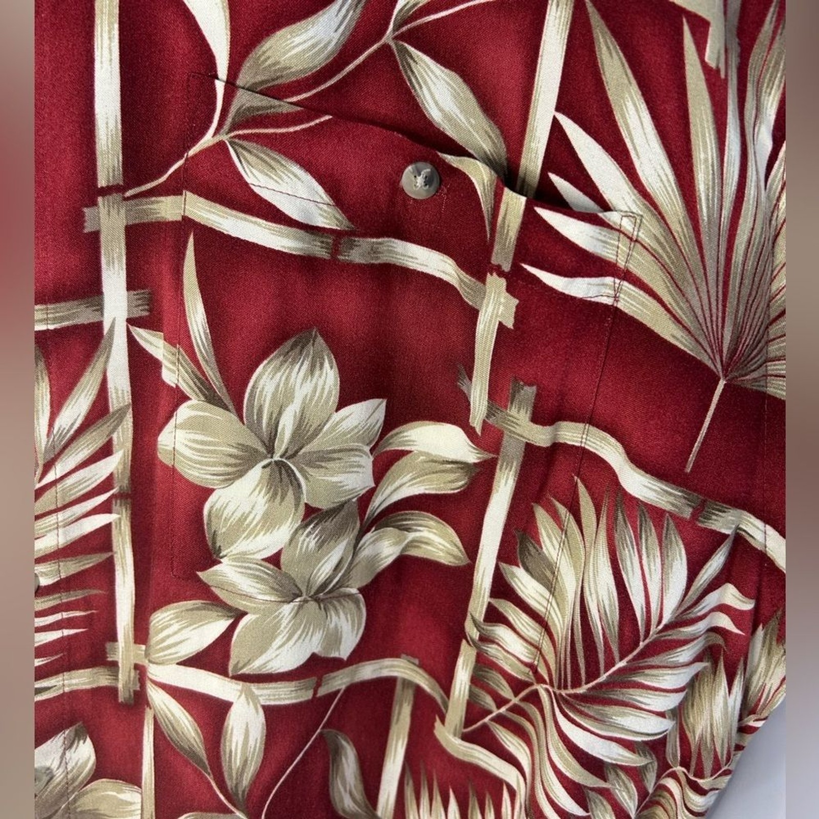 Pierre Cardin Casual floral. Red and Cream Button Down Shirt. 100% Rayon .