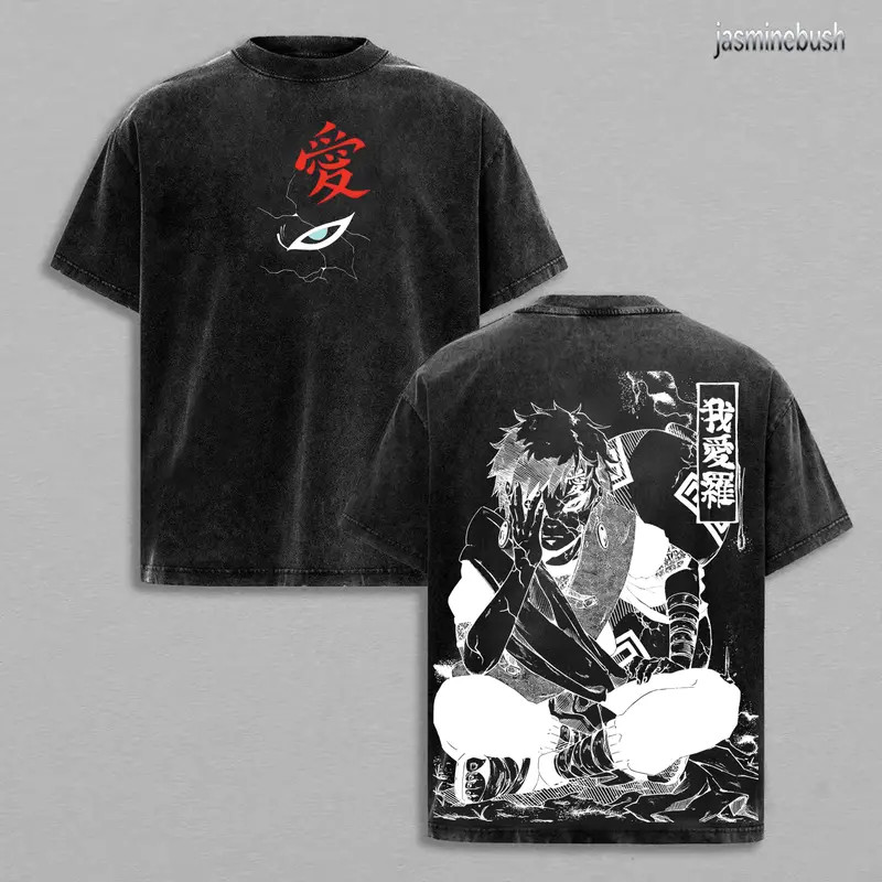 Gaara Naruto Anime T Shirt Double Print Graphic Tee Cotton