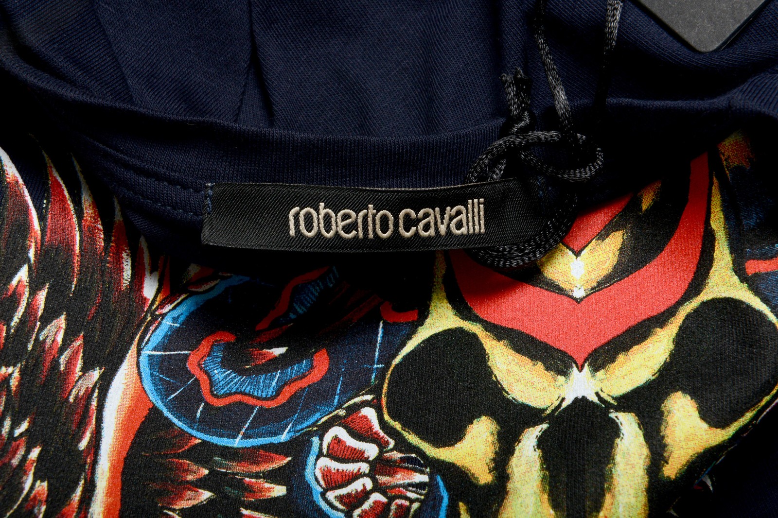 Roberto Cavalli Men’s Navy Blue Graphic Print Crewneck T-Shirt US 2XL IT 56