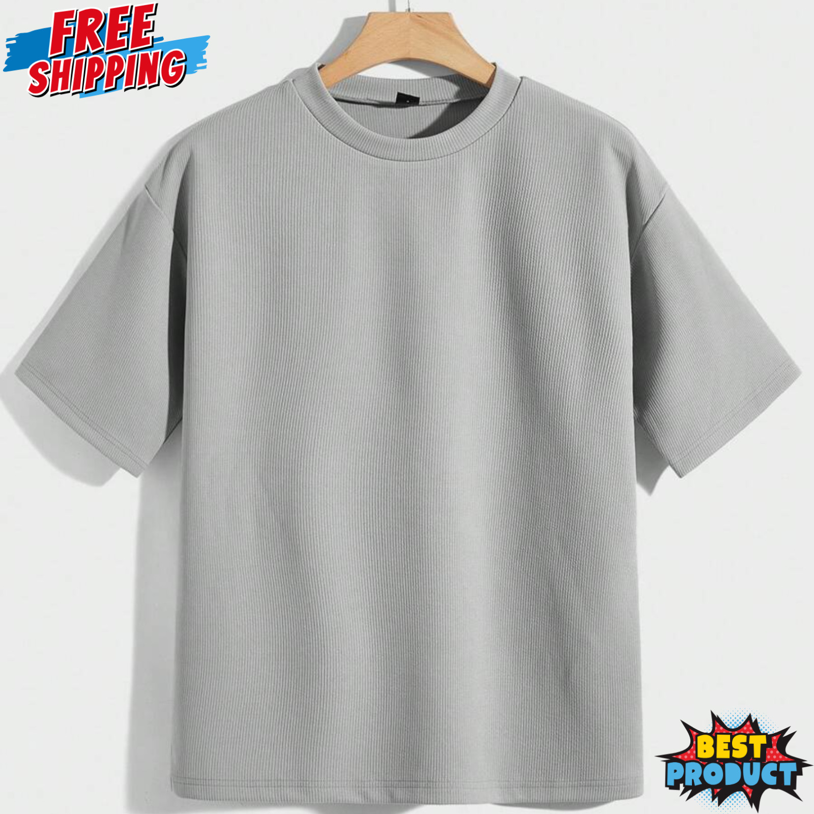 Men Drop Shoulder T-Shirt Versatile Casual Round Neck Half Sleeve Solid Colr Tee
