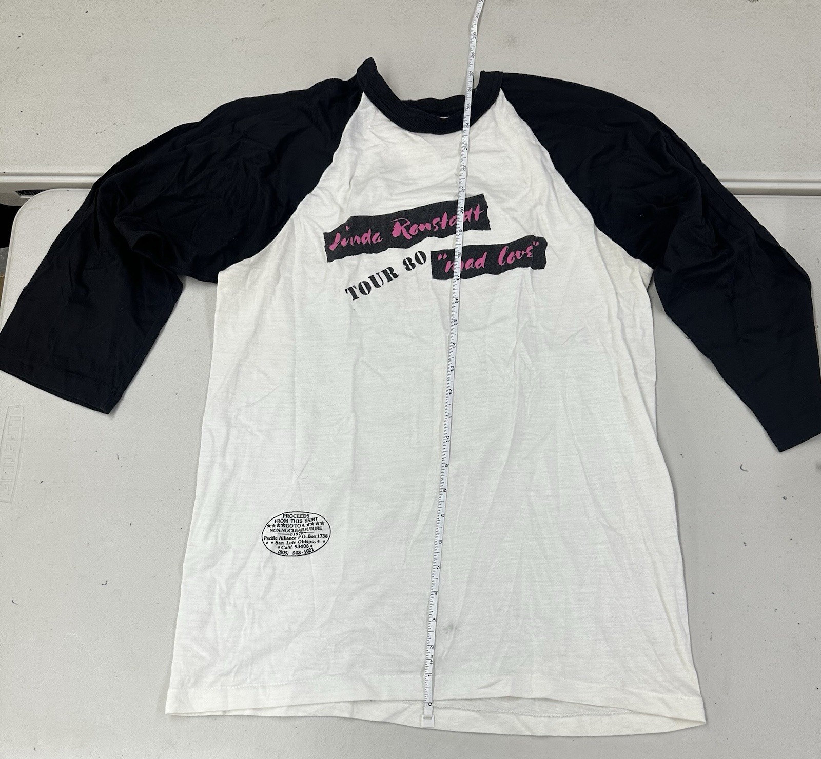1980s Authentic Vintage Linda Ronstadt USA Tour Raglan Tshirt 27×36