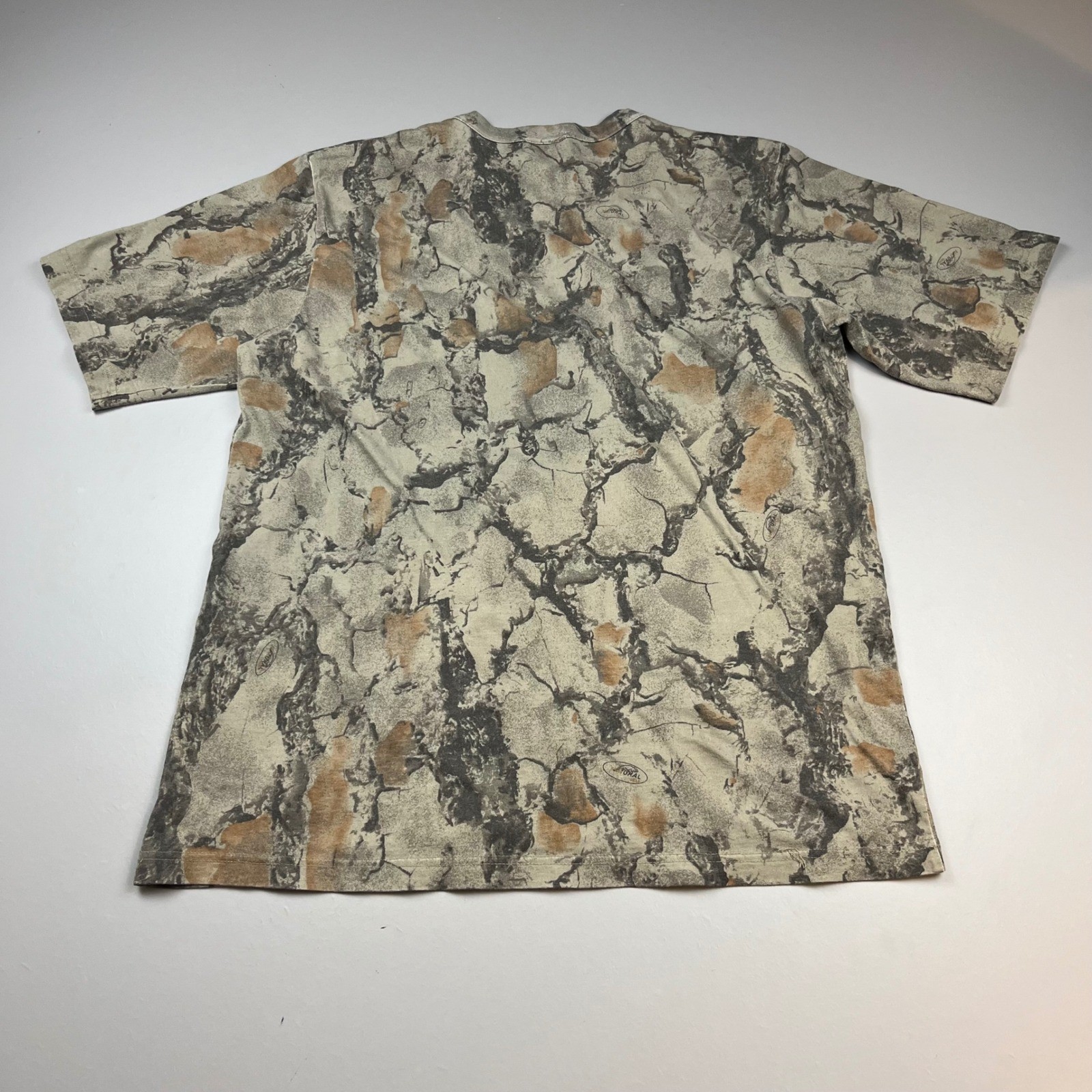 VTG Natural Gear Pocket T-Shirt Mens XL Brown Tan Camo Bark Hunting Short Sleeve