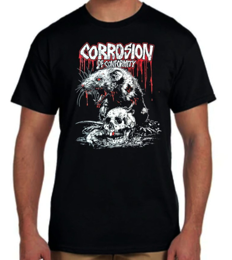 Corrosion Of Conformity (Rat/Skull) Heavy Metal Band Men’s Black T Shirt