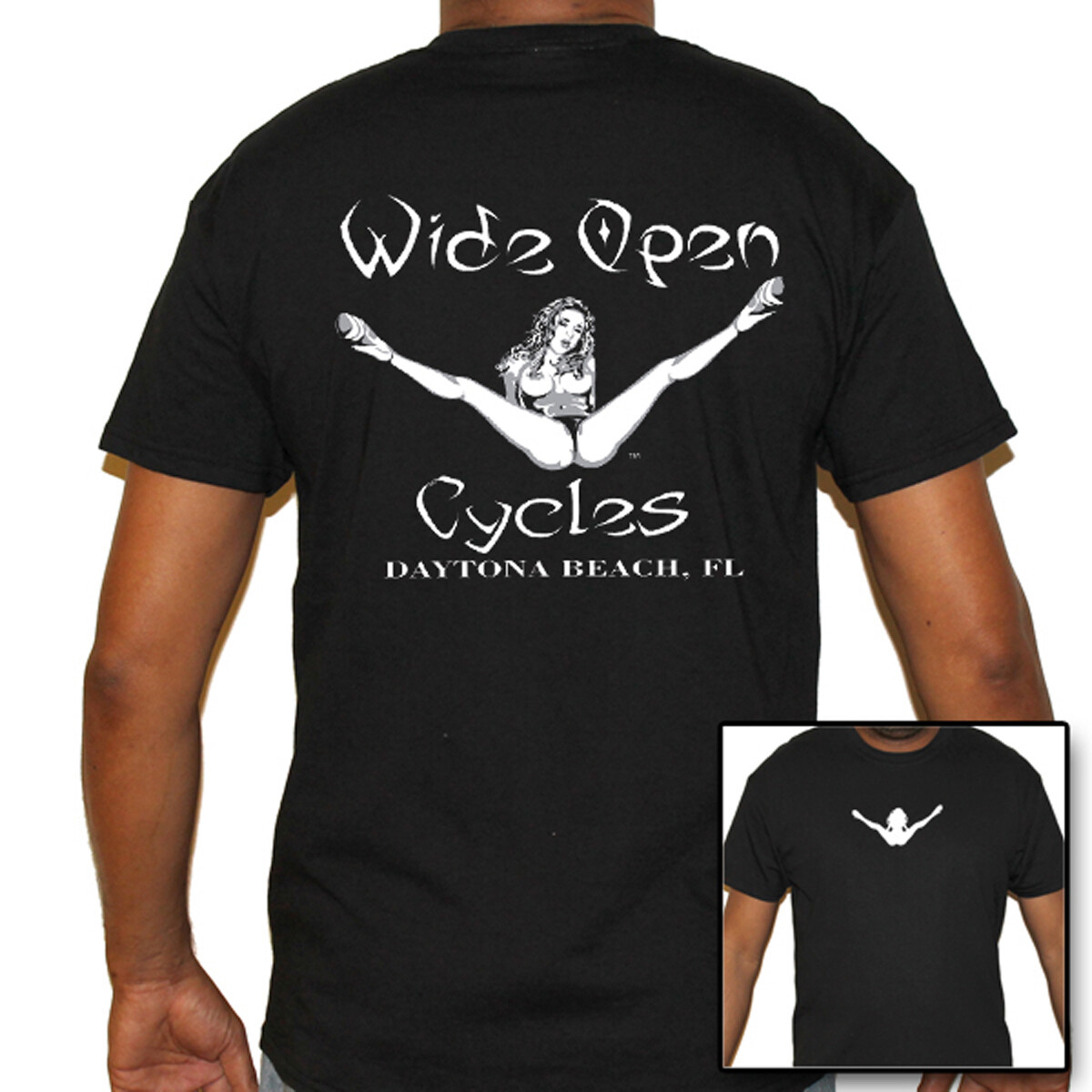 Wide Open Cycles Motorcycle Humor Funny Sexy Stripper Biker T-Shirt no Harley