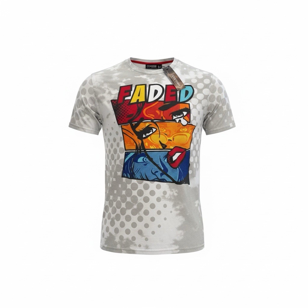 Contender Faded Pop Art Graphic Print T-Shirt White Cotton Crewneck 2XL