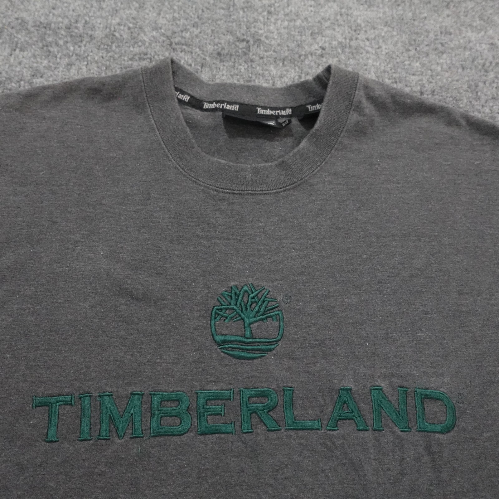 VTG Timberland Shirt Men XL Gray Green Embroidered Crew Neck T Hip Hop Y2k 0684