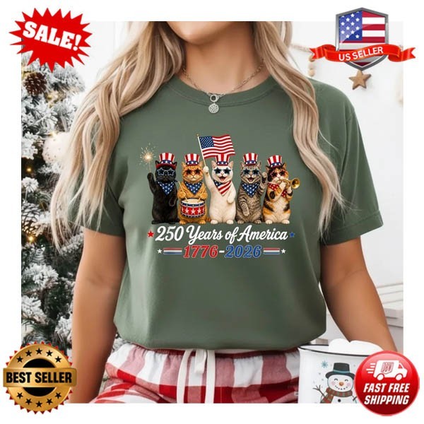 250 Years of America Cats Patriotic Cat 4th of July Cat T-Shirt