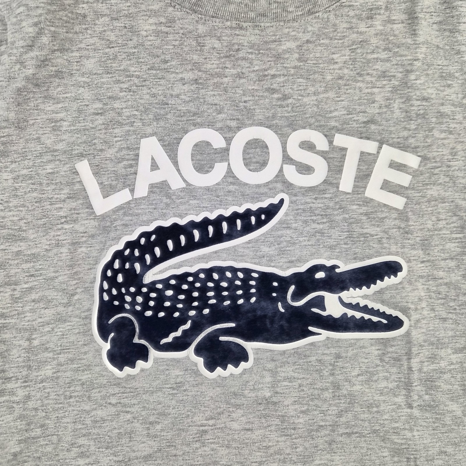 Lacoste Graphic Tee Mens Small Gray Regular Fit Crocodile 3D Streetwear Designer