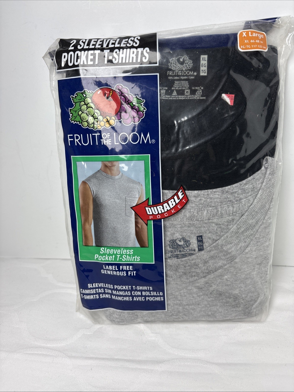 Fruit Of The Loom Two Sleeveless Pocket Muscle T-Shirts Black Gray Men XL 2006