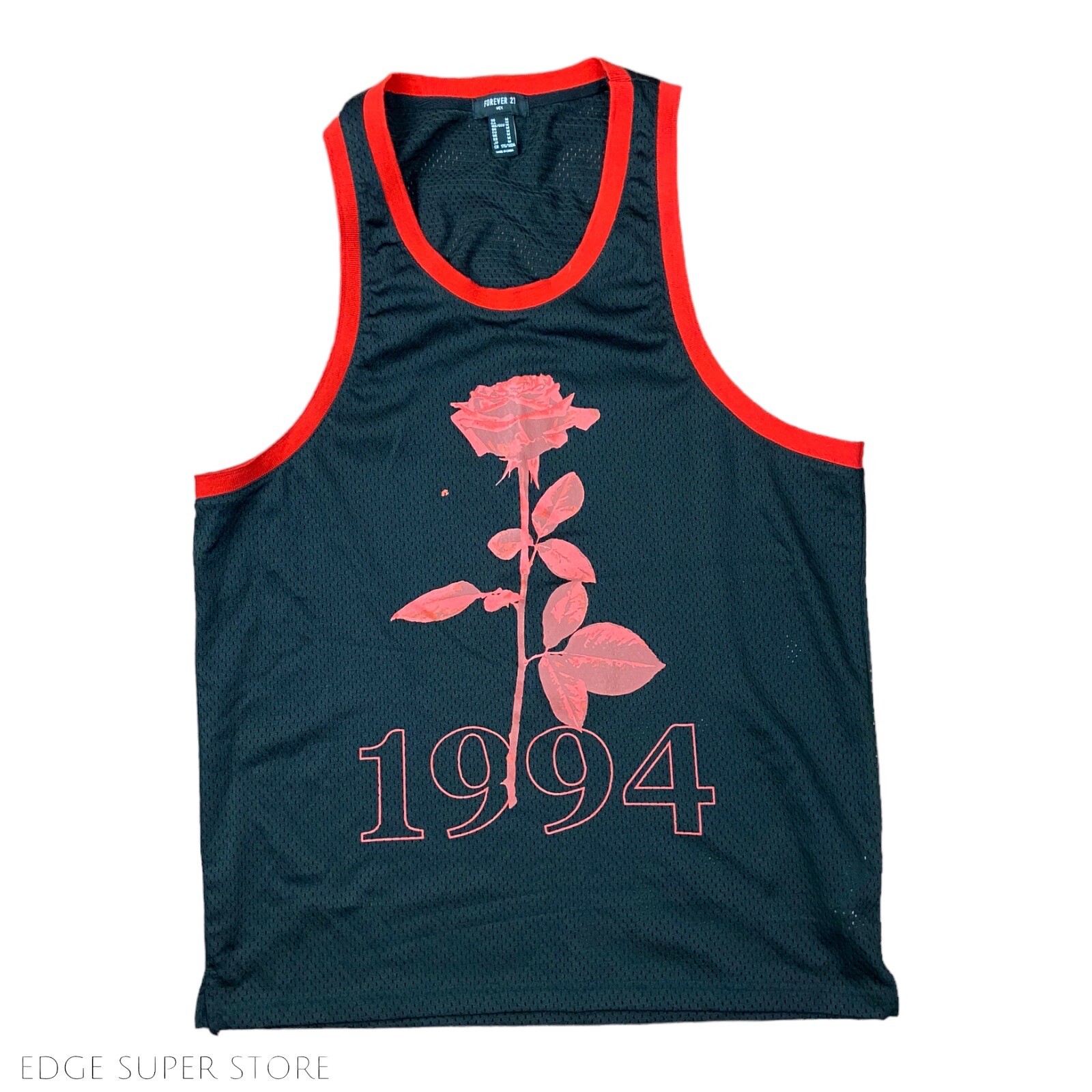 Forever 21 1994 Rose World Wide Scoop Neck Sleeveless Black Tank Top Size Medium
